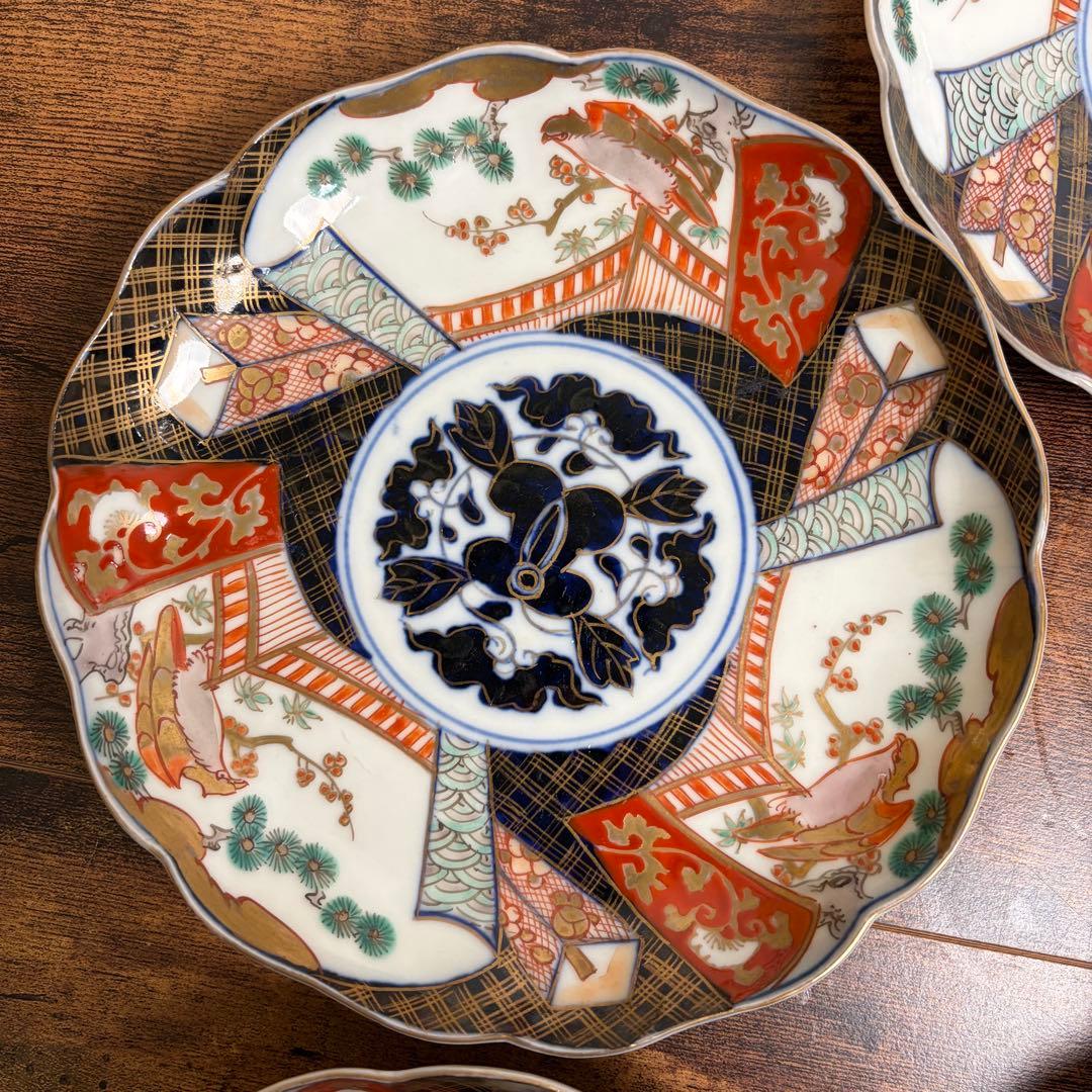古伊万里　赤絵金彩鳥図六寸皿五客 中皿/銘々皿/アンティーク/お皿時代 070