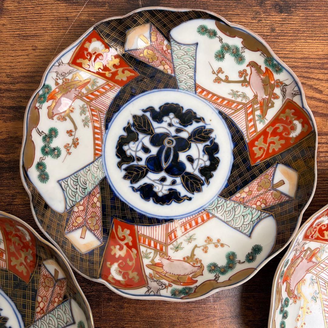 古伊万里　赤絵金彩鳥図六寸皿五客 中皿/銘々皿/アンティーク/お皿時代 070