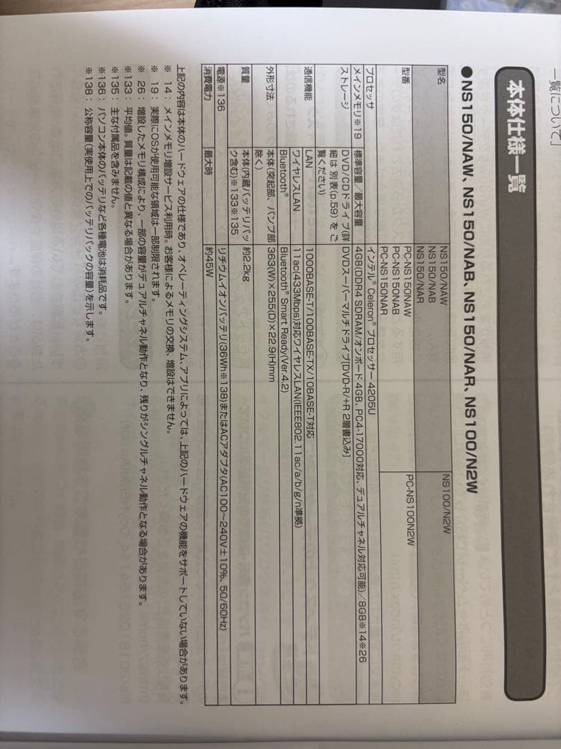 Windowsノート本体 LAVIE NS150NAB