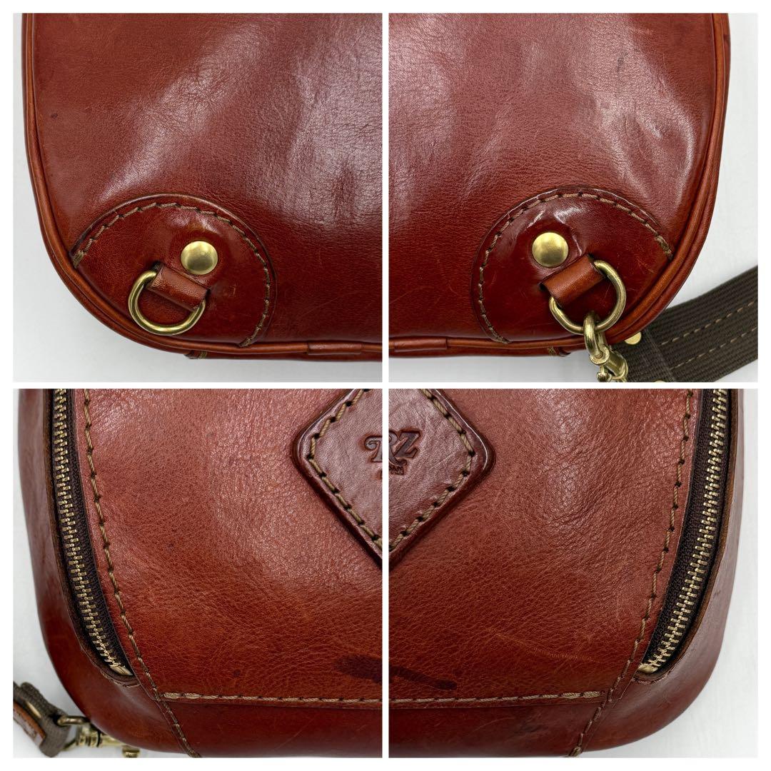 【美品】ヘルツ ボディバッグ トリプルファスナー F-3 レザー ブラウン