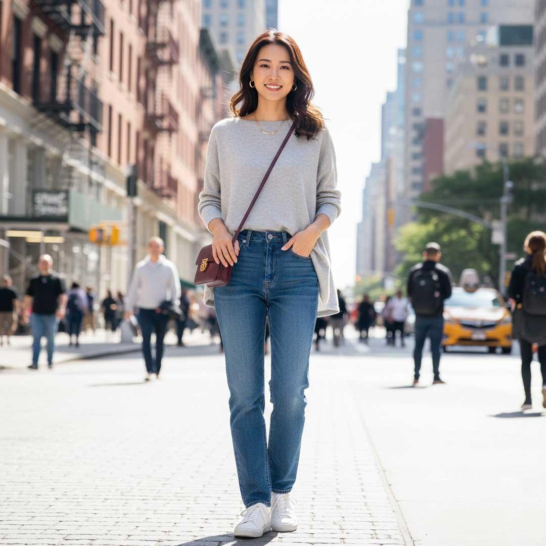 【美品】DEMYLEEカシミヤ100% クルーネックニット グレー ニューヨーク