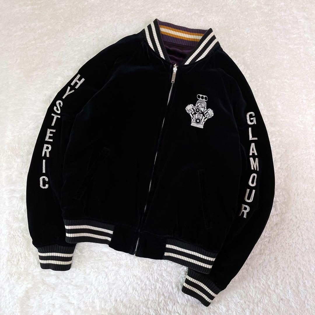 希少ヒステリックグラマー刺繍ベロアリバーシブルブルゾンパープルブラックF