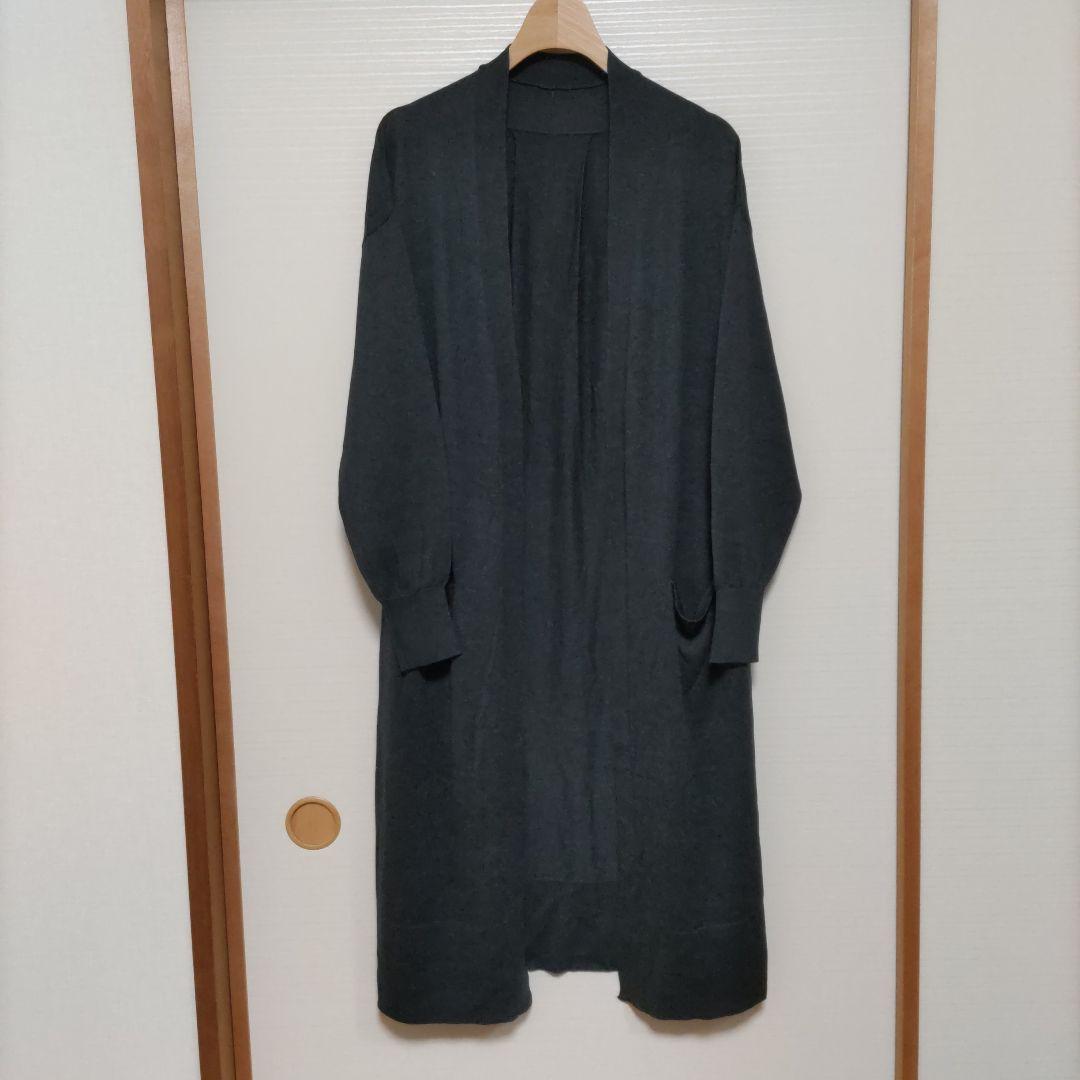【未使用】ドレスハーセルフ　ロングカーディガン　シルク　チャコールグレー　M〜L