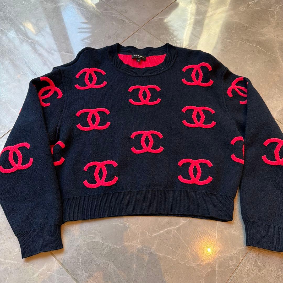 CHANEL ロゴセーター ネイビー/レッド 36