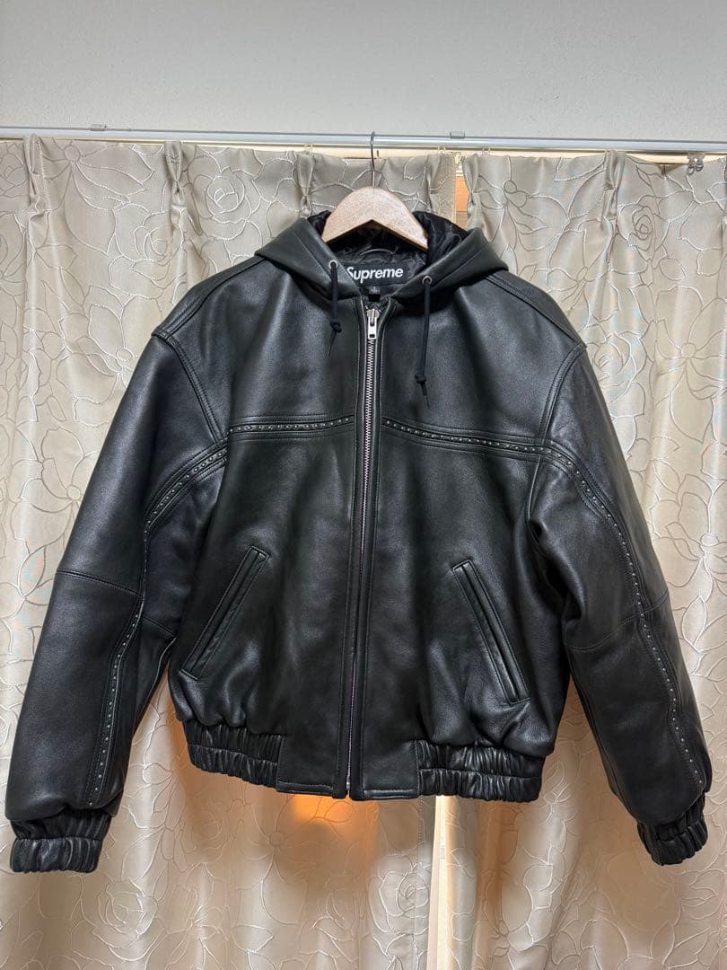 タグ有supreme Studded Hooded Leather Jacket