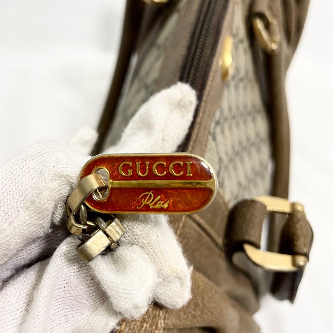 グッチプラス GGスプリーム ロゴ金具 ボストンバッグ ブラウン 大容量 多機能