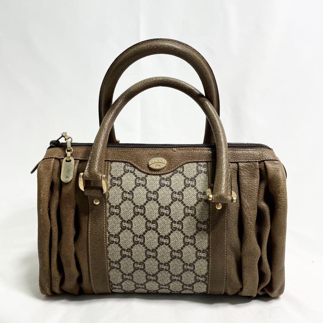 グッチプラス GGスプリーム ロゴ金具 ボストンバッグ ブラウン 大容量 多機能