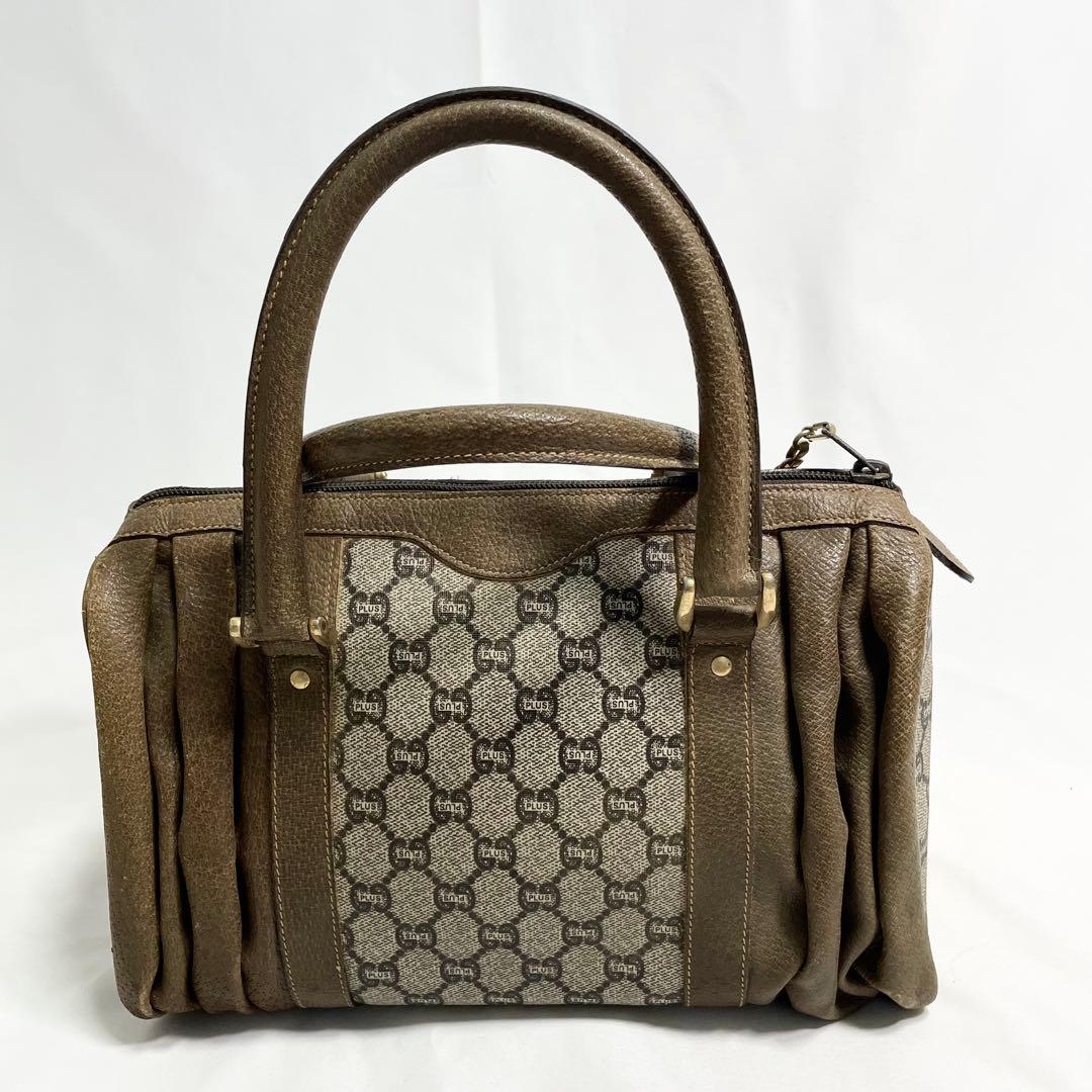 グッチプラス GGスプリーム ロゴ金具 ボストンバッグ ブラウン 大容量 多機能