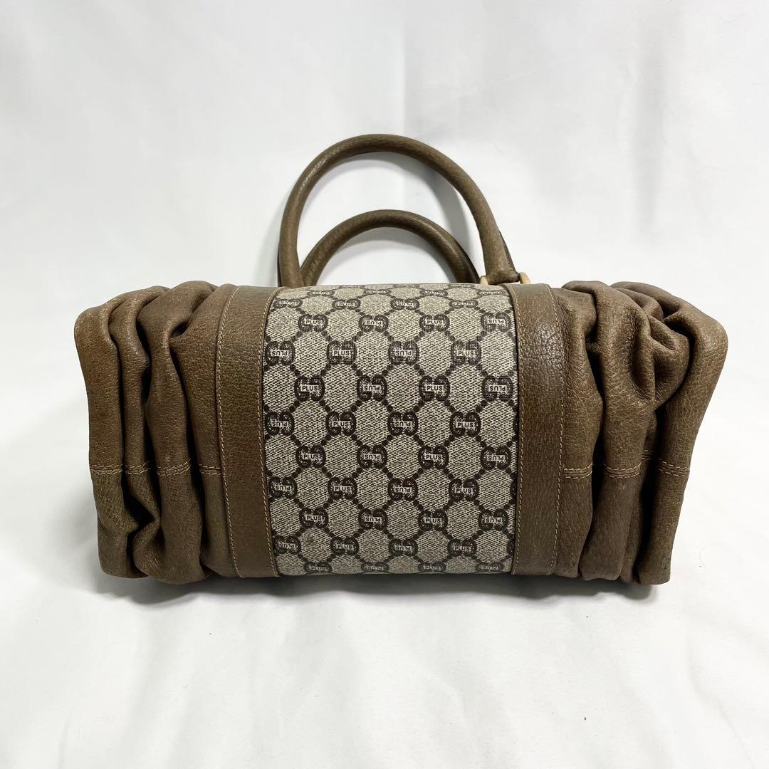 グッチプラス GGスプリーム ロゴ金具 ボストンバッグ ブラウン 大容量 多機能