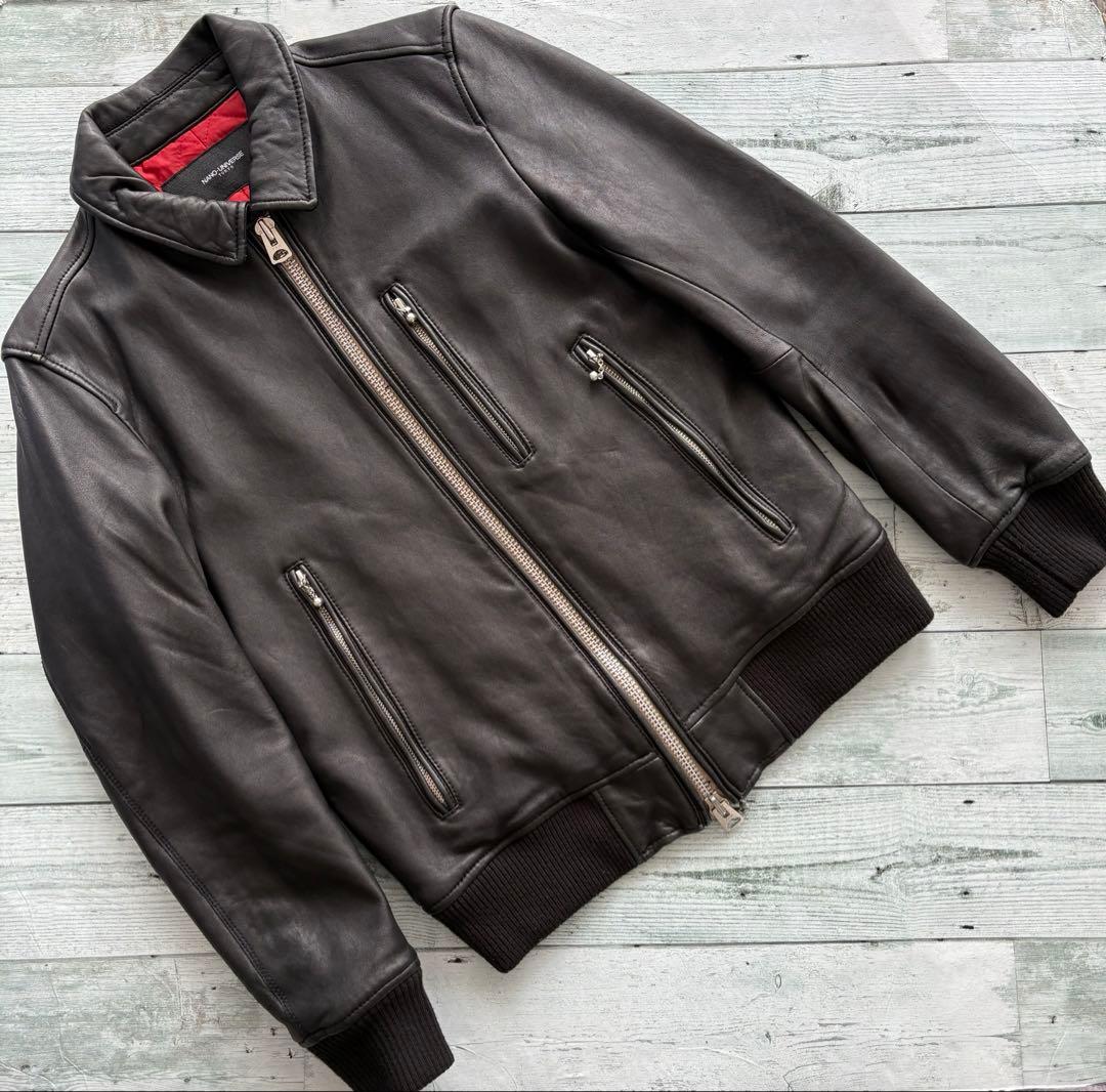 ナノユニバース メンズ シングルライダースジャケット ラムレザー サーモライト