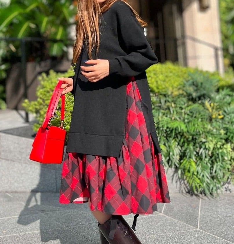 【美品】OBLI　24AW　ニットドッキングワンピース　レッド　完売品