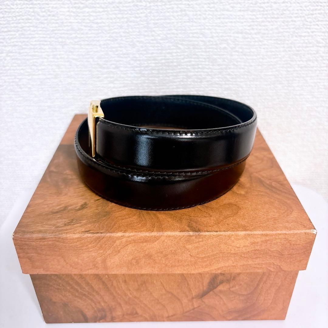 GUCCI グッチ レザー 本革 ベルト ゴールドバックル ブラック イタリア製