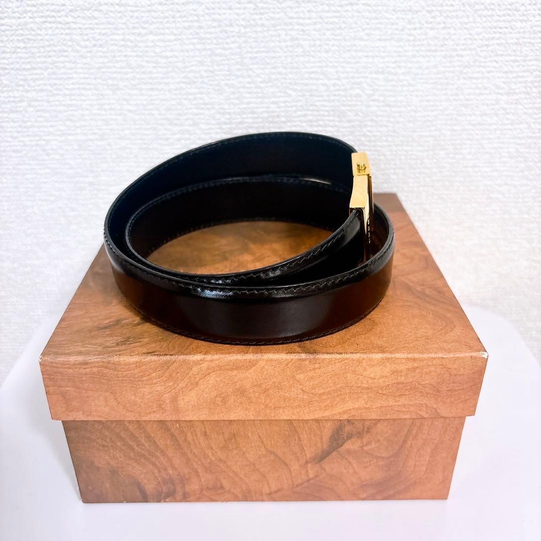 GUCCI グッチ レザー 本革 ベルト ゴールドバックル ブラック イタリア製
