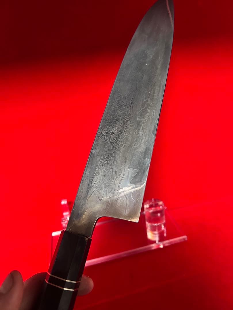 01555 包丁　和牛刀　折り返し鍛錬　六回鍛　墨流　雲流　箱付　未使用品