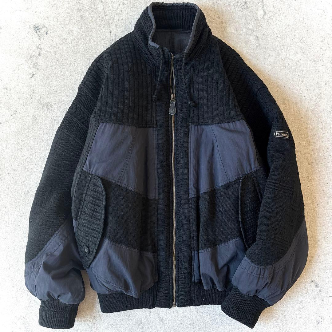 90s ピアスポーツ ウール ナイロン切り替え ドライバーズニット ジャケット