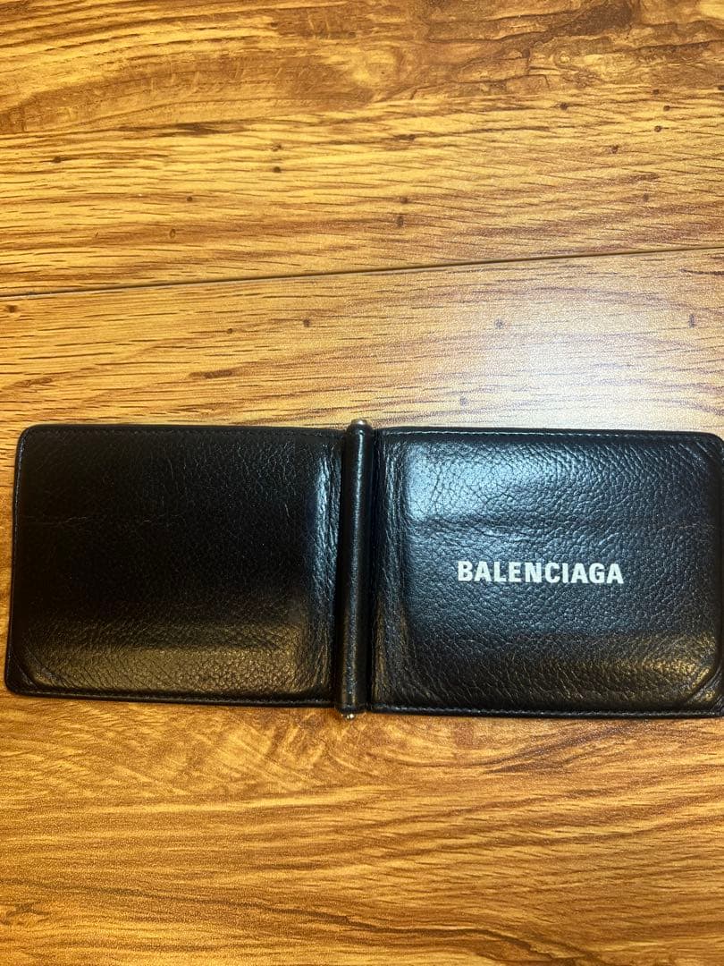 BALENCIAGA ブラック レザー マネークリップ