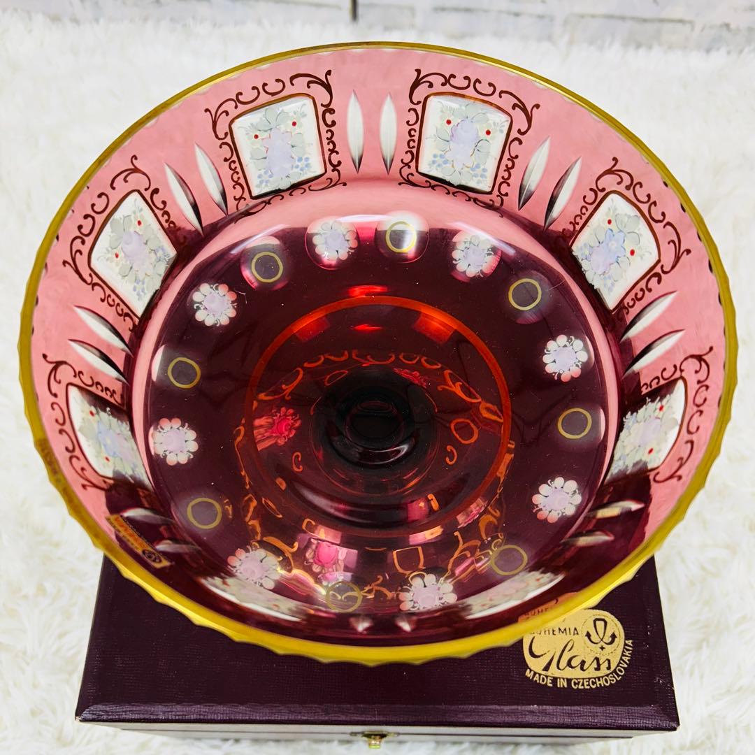 BOHEMIA チェコスロバキア製 ピンクガラス フラワーベース 金彩 グラス