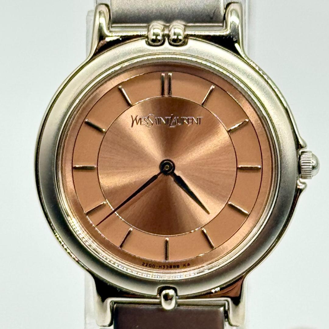 稼働品 YSL イヴサンローラン 腕時計 ベージュ文字盤 クォーツ ２針