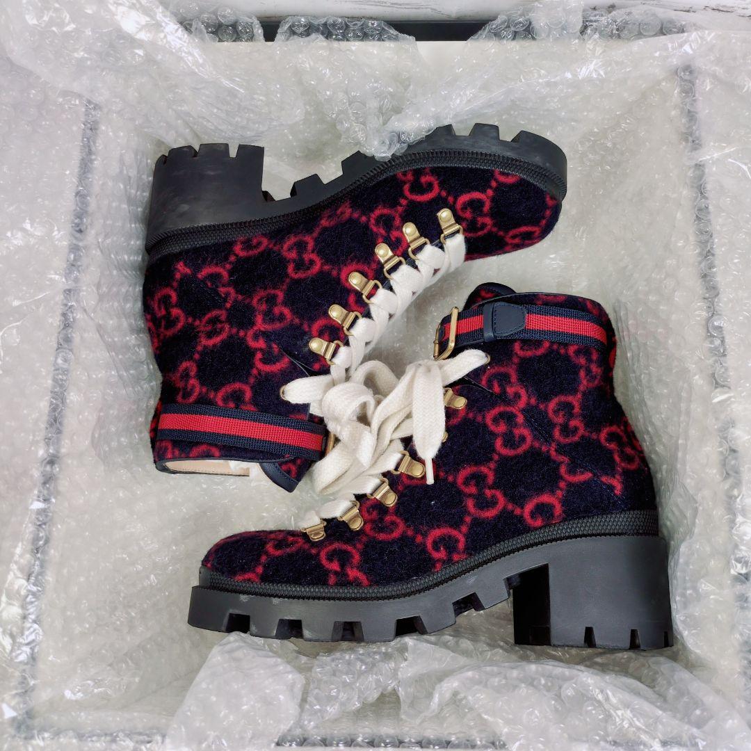 ら*び様 美品【GUCCI】グッチ ブーツGG柄 シェリーライン ブーティ 23