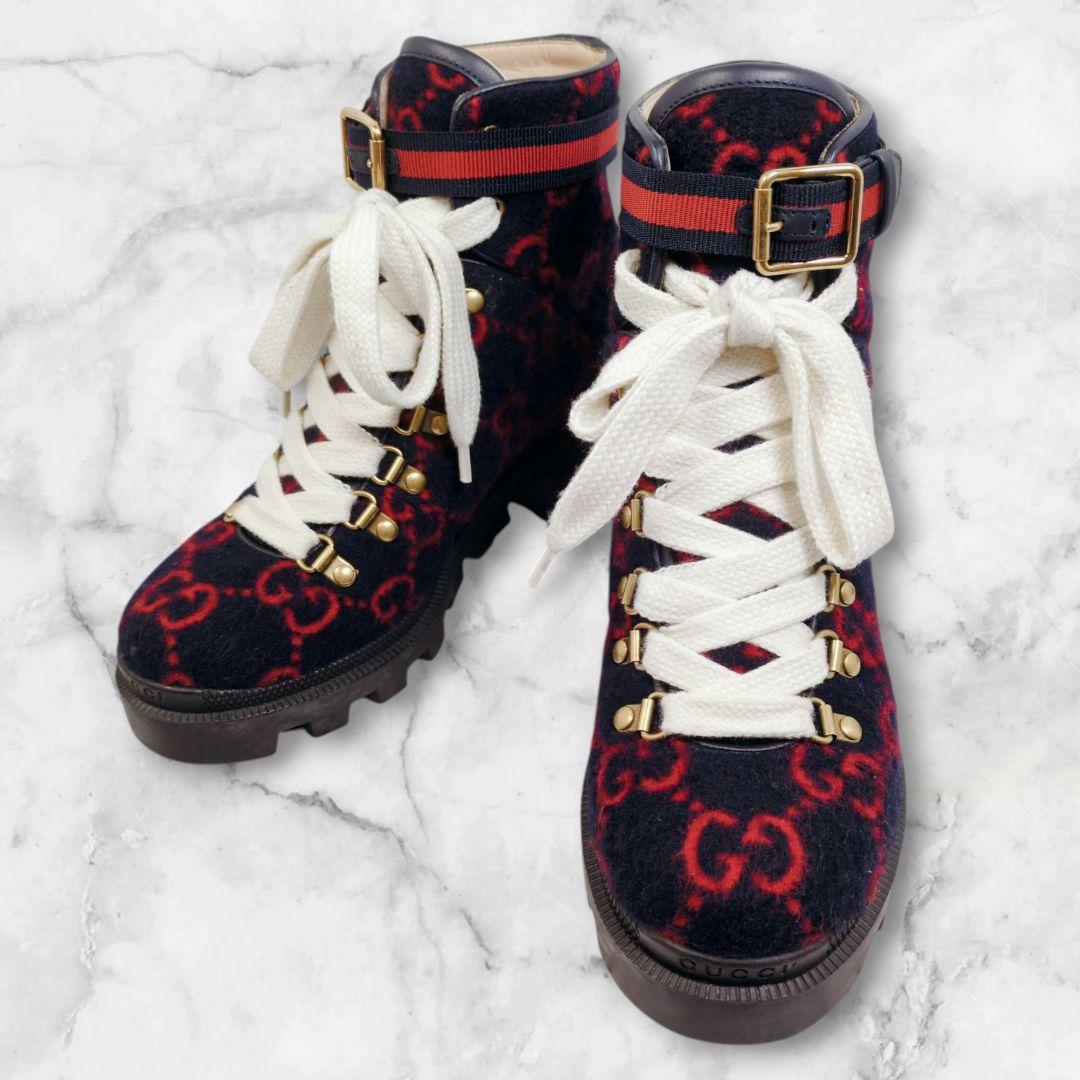 ら*び様 美品【GUCCI】グッチ ブーツGG柄 シェリーライン ブーティ 23