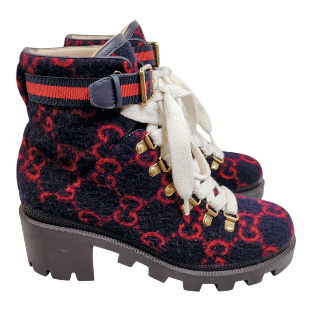 ら*び様 美品【GUCCI】グッチ ブーツGG柄 シェリーライン ブーティ 23