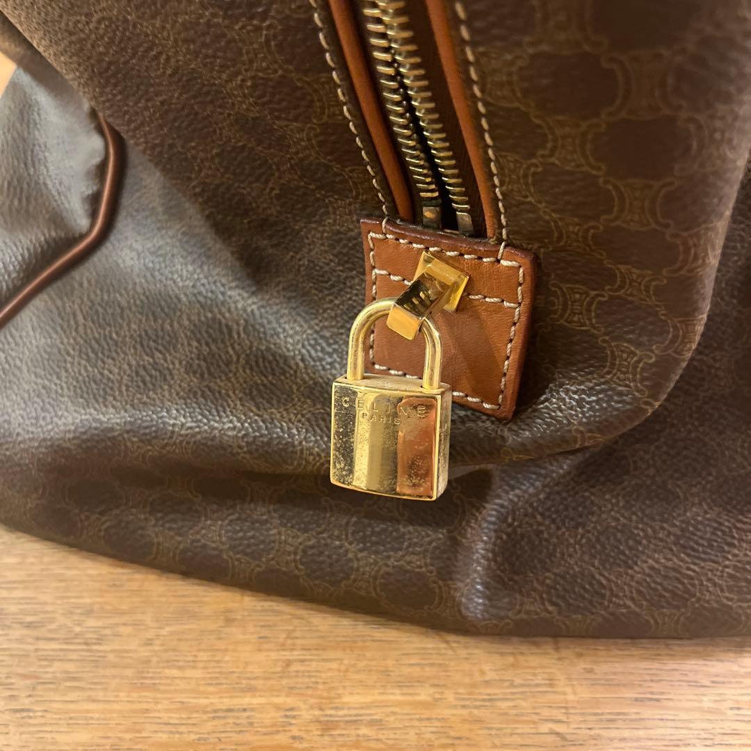 CELINE ブラウン マカダム柄 レザーボストンバッグ　南京錠あり