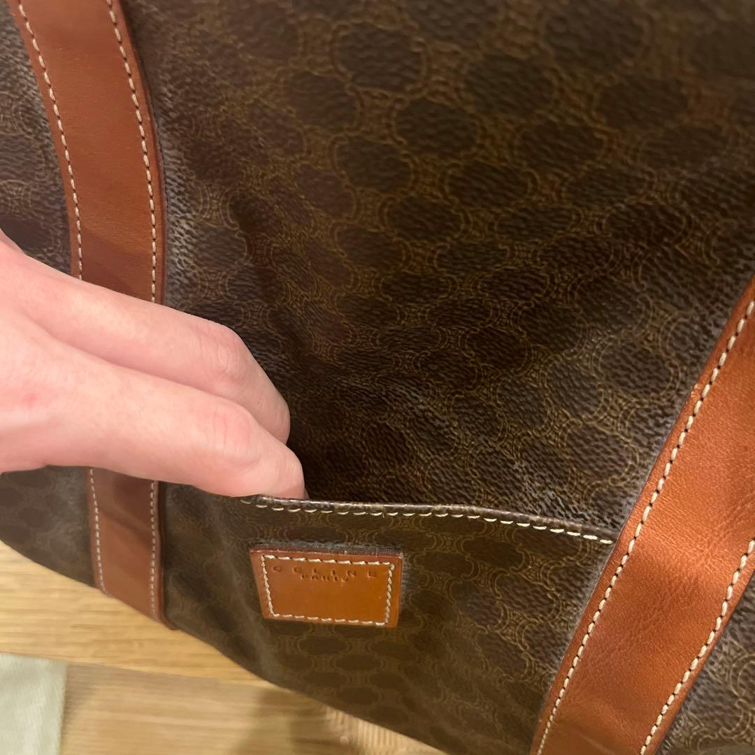 CELINE ブラウン マカダム柄 レザーボストンバッグ　南京錠あり