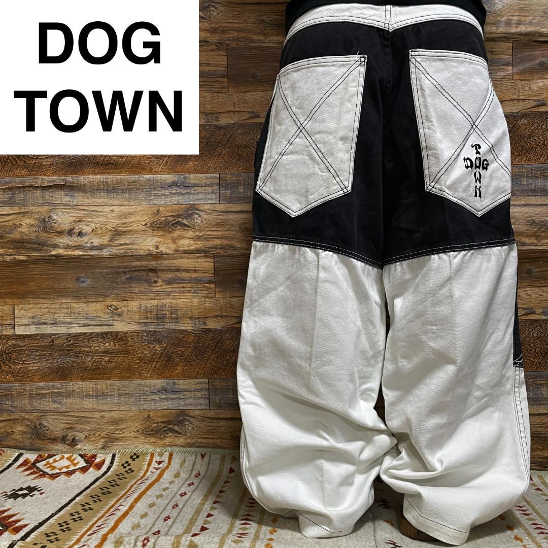 ドッグタウンバギーデニム白黒極太w31刺繍b系ストリートブラックホワイトデニム