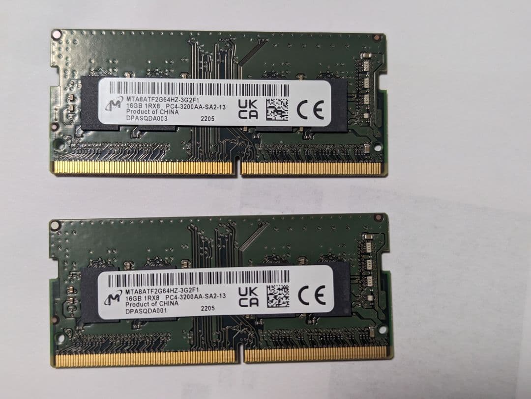Micron 32GB(16GB2枚) DDR4 3200MHzノート用メモリー