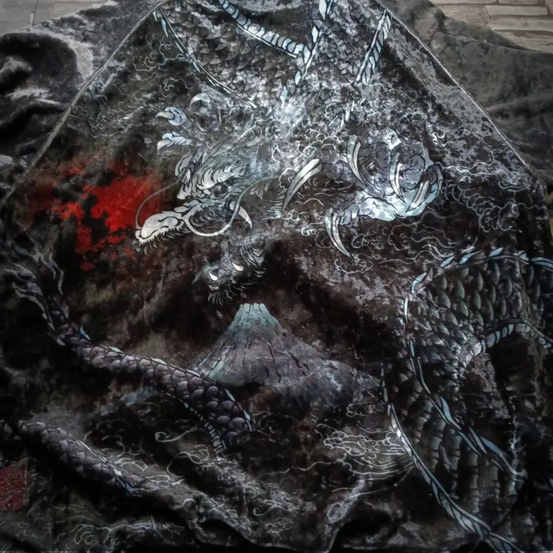 圧巻！☆絡繰魂のダークなベロアスカジャン 別珍 青龍 富士山 胸刺繍 艶感