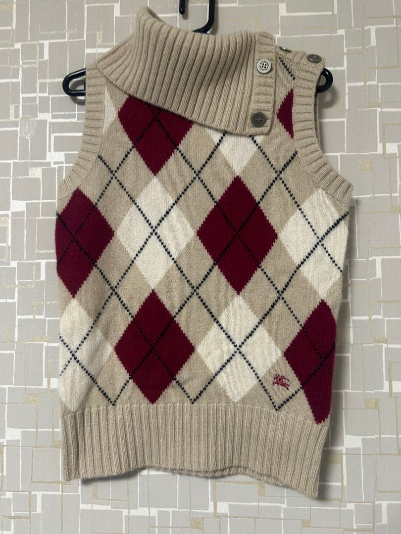 Burberry アーガイル　タートルネック　ノースリーブ　ニット