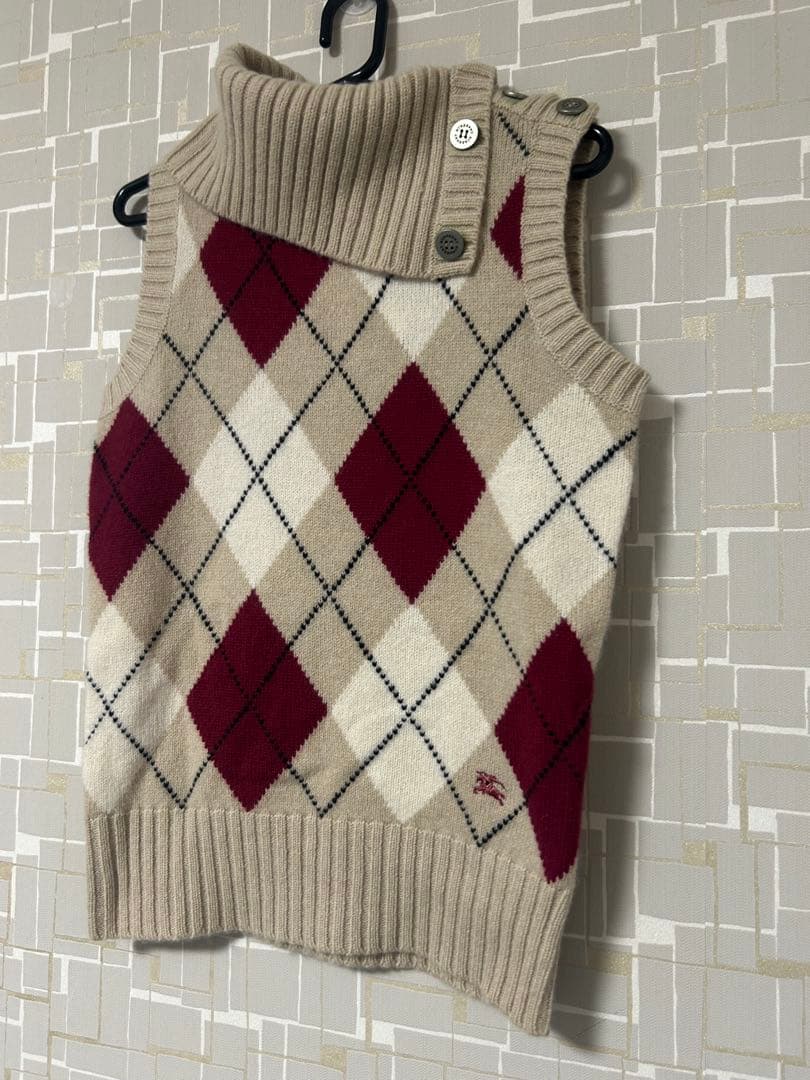 Burberry アーガイル　タートルネック　ノースリーブ　ニット