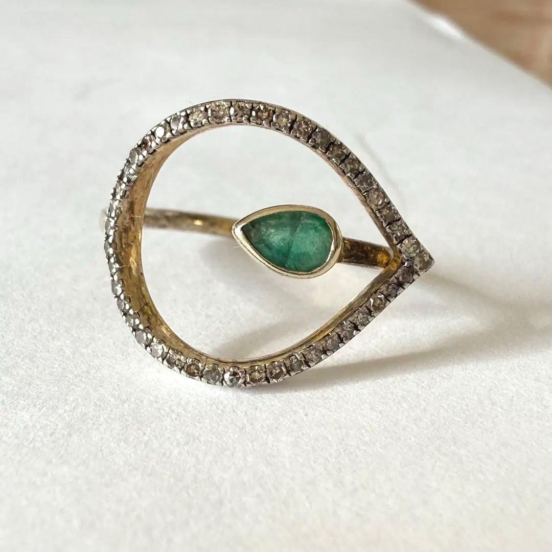 lotus エメラルドフラワーダイヤモンドリング　7号