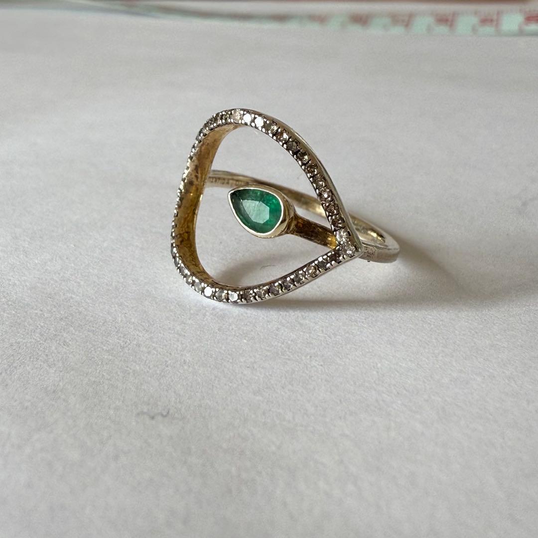 lotus エメラルドフラワーダイヤモンドリング　7号