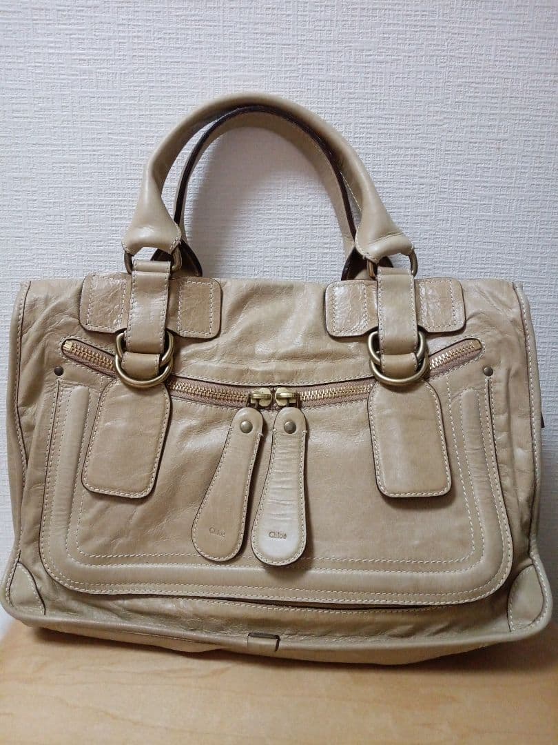 クロエベイレザー ベージュ レザー ハンドバッグ