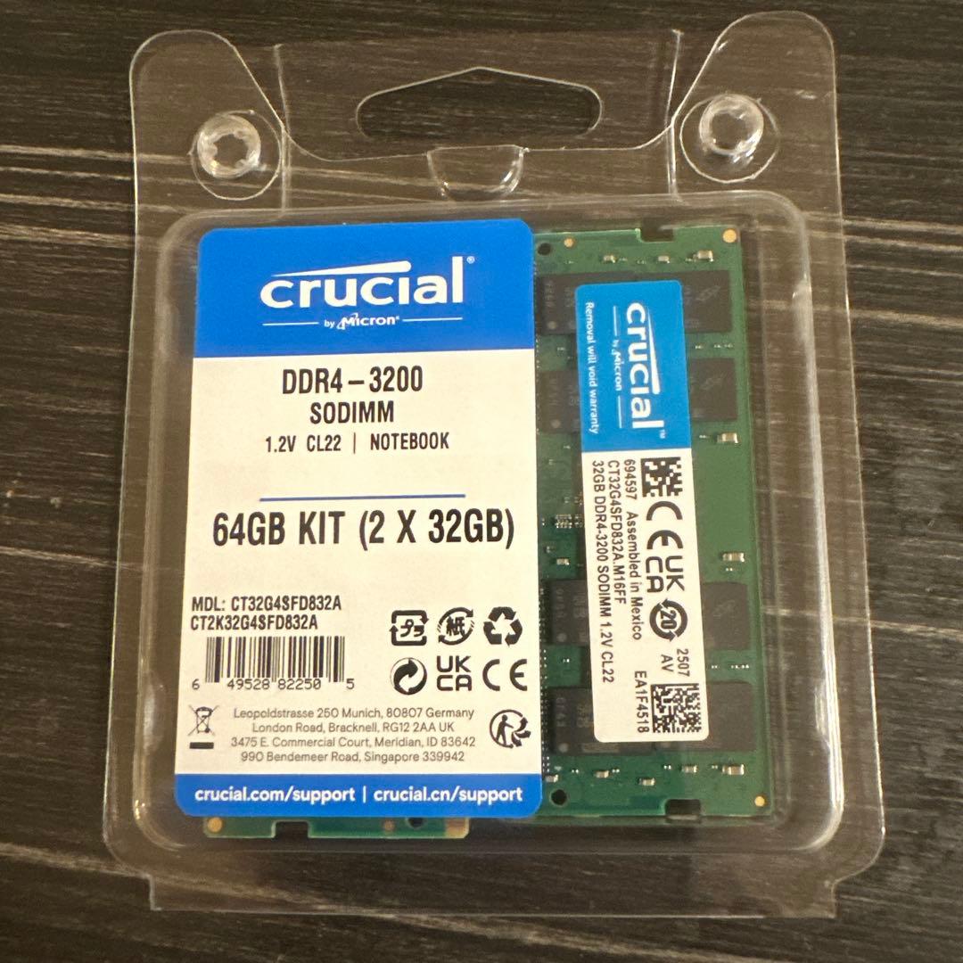 メモリー Crucial DDR4-3200 64GB sodimm (2x32GB)