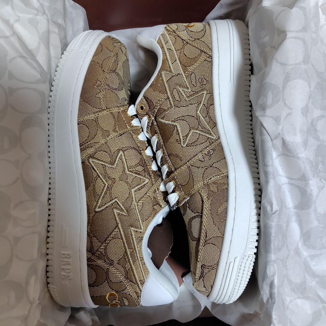 アベイシングエイプ✕COACHコラボシグネチャー柄ブラウンスニーカー