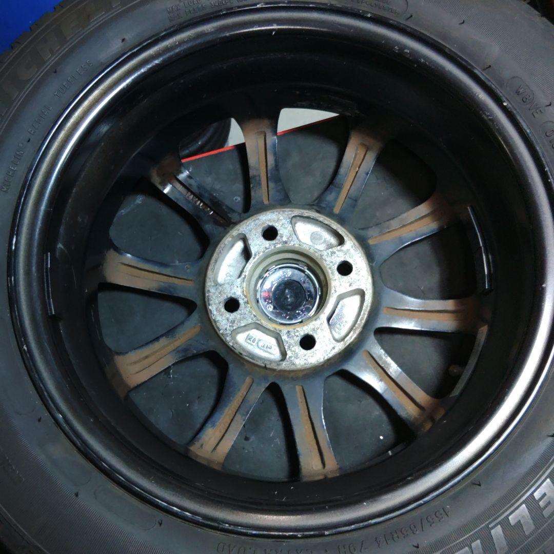 ①《軽四》１４の１００の４半Ｊ４穴　155/65R14　中古２本セット