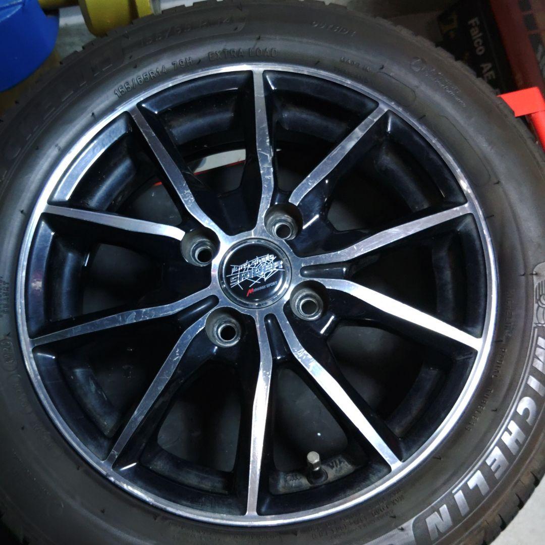 ①《軽四》１４の１００の４半Ｊ４穴　155/65R14　中古２本セット