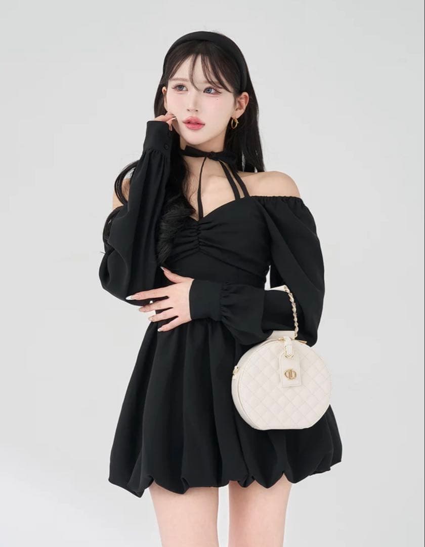 darich ダーリッチ ウエストコルセットバルーンミニワンピース ブラック