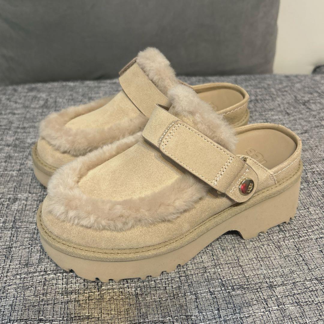 【公式購入】 UGG ベージュ ファー付き 厚底 スリッポン 2wey