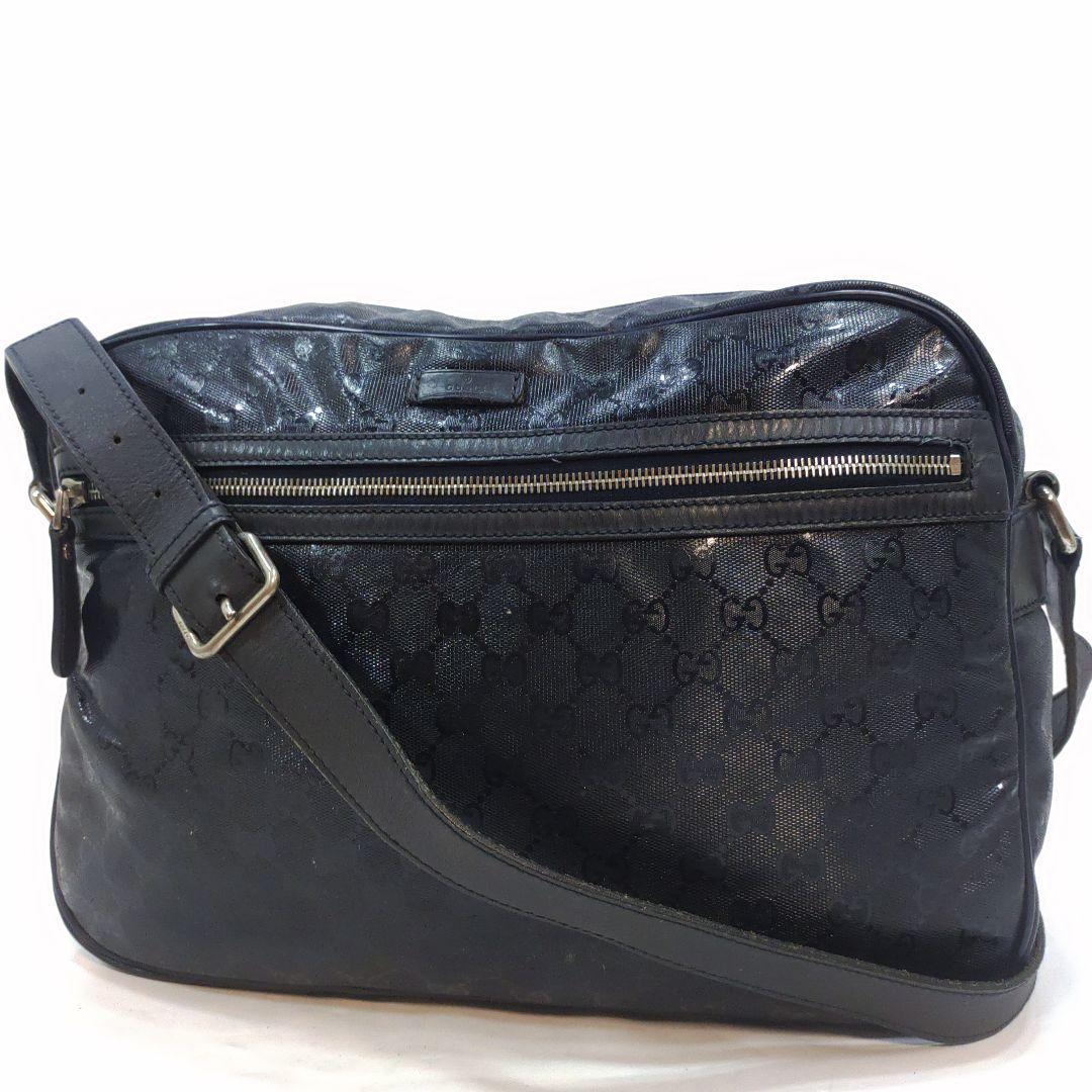 グッチ ショルダーバッグ PVC レザー A4可 GG柄 ネイビー