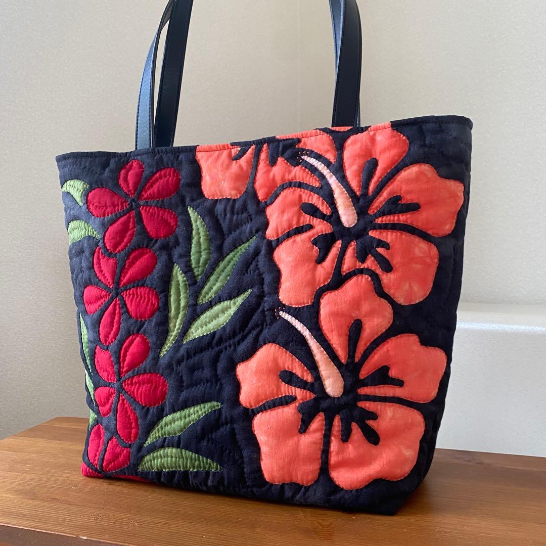 ハワイアンキルト◆トートバッグ◆ハイビスカス◆プルメリア◆ハンドメイド