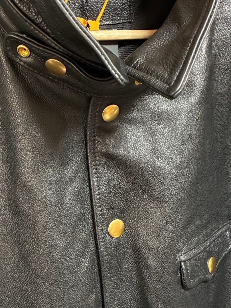 【ガス】　　レザーカーコート　ポリスマンジャケット　ブラック　新品　L