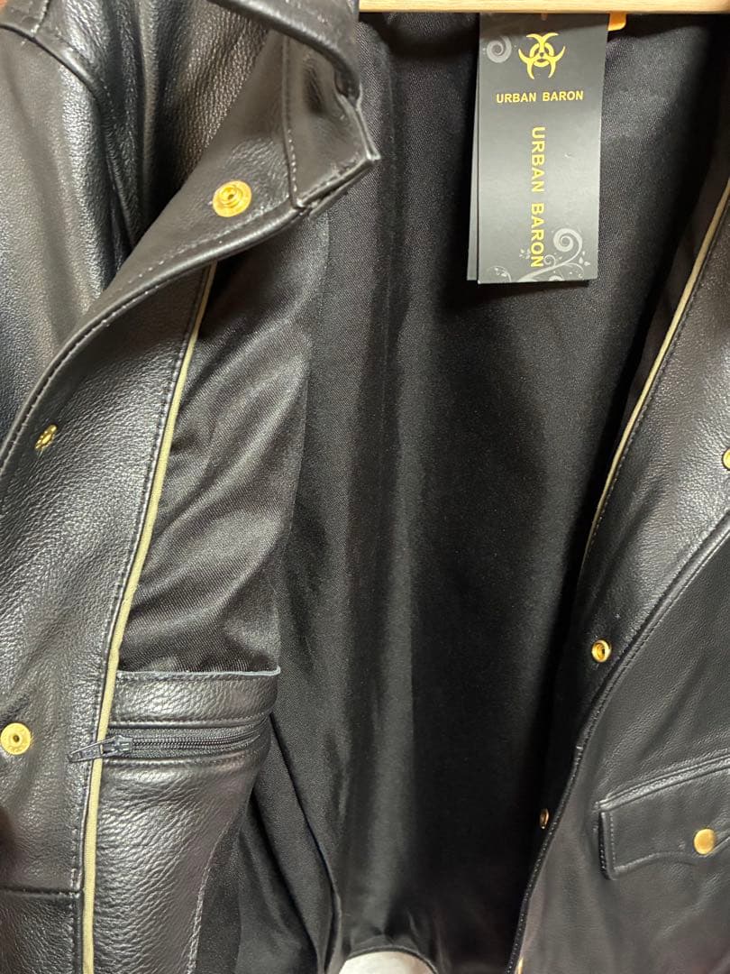 【ガス】　　レザーカーコート　ポリスマンジャケット　ブラック　新品　L