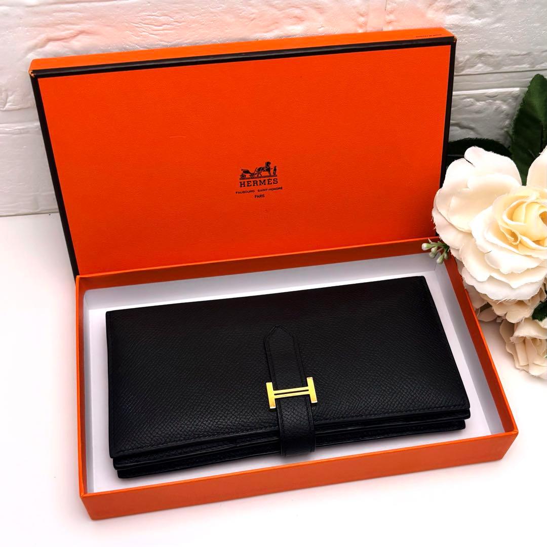 HERMES エルメス べアン スフレ 長財布 黒 ブラック ゴールド金具