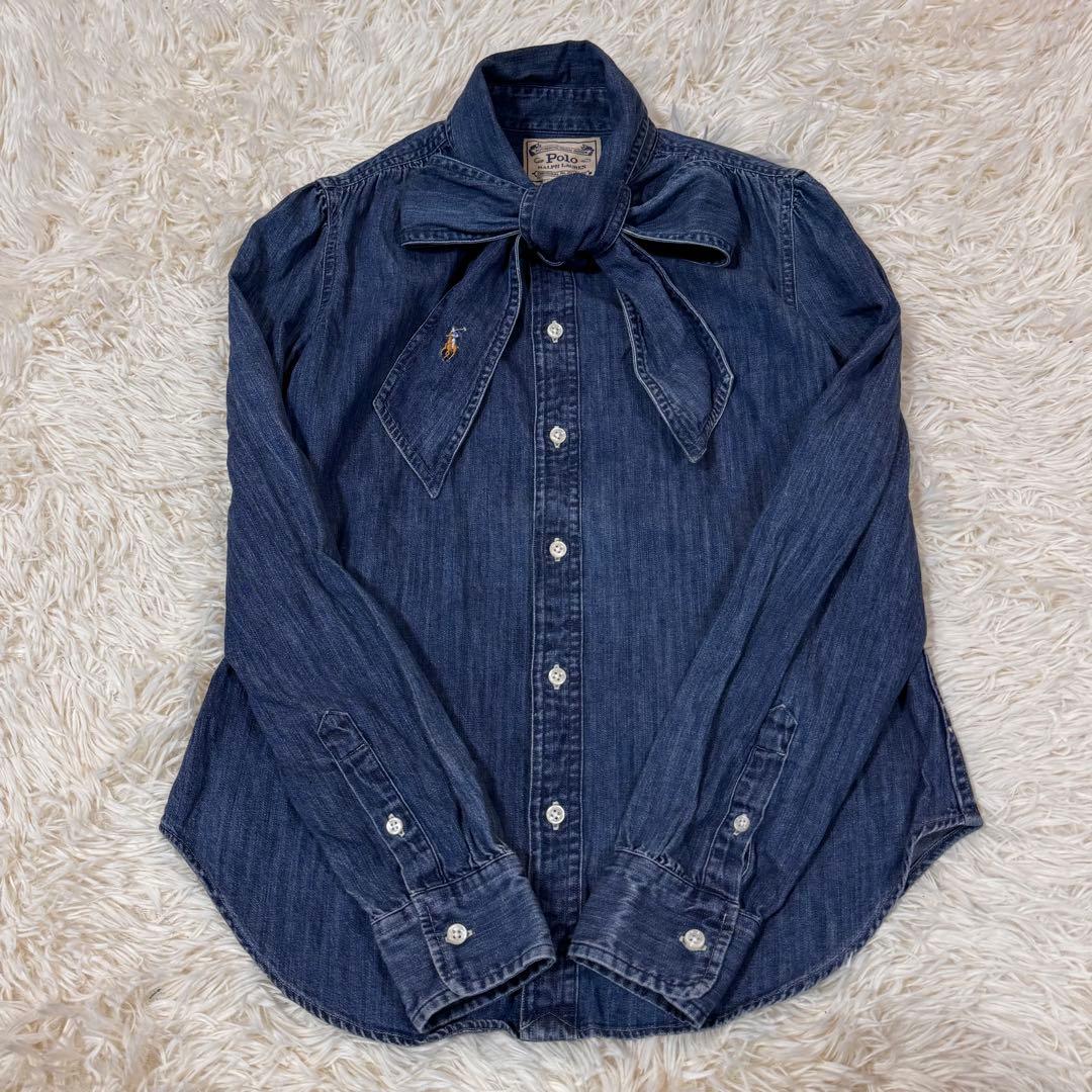 す*れ様 ポロラルフローレンボウタイ　ブラウス　ポニー刺繍　リボン　デニム　S