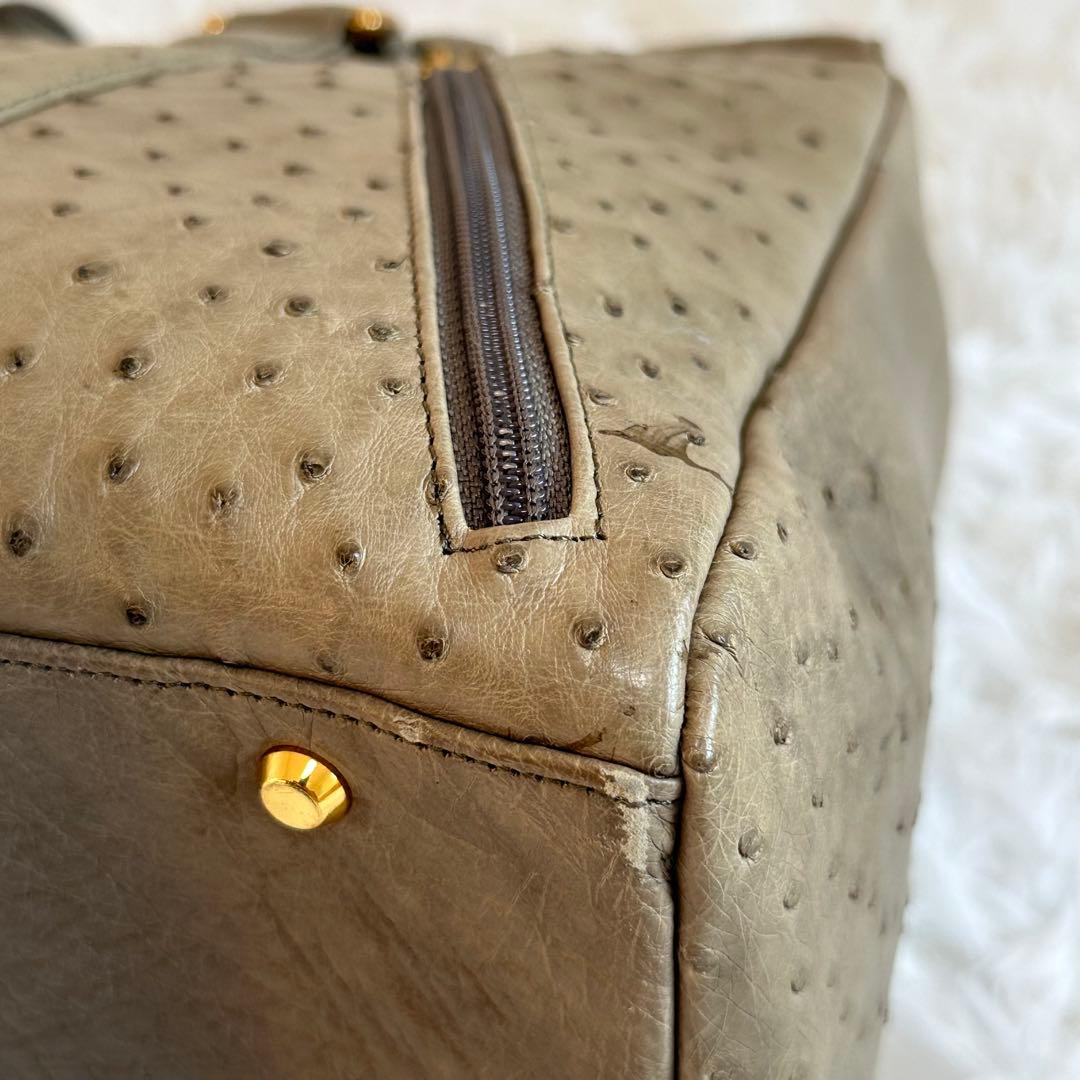 美品✨オーストリッチ ボストンバッグ ハンドバッグ JRA カーキ