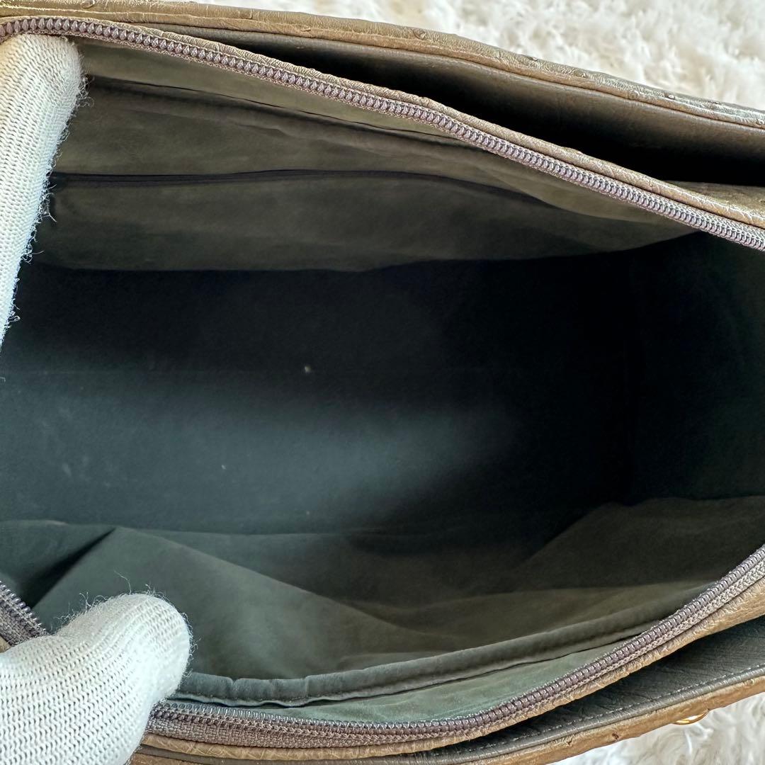 美品✨オーストリッチ ボストンバッグ ハンドバッグ JRA カーキ