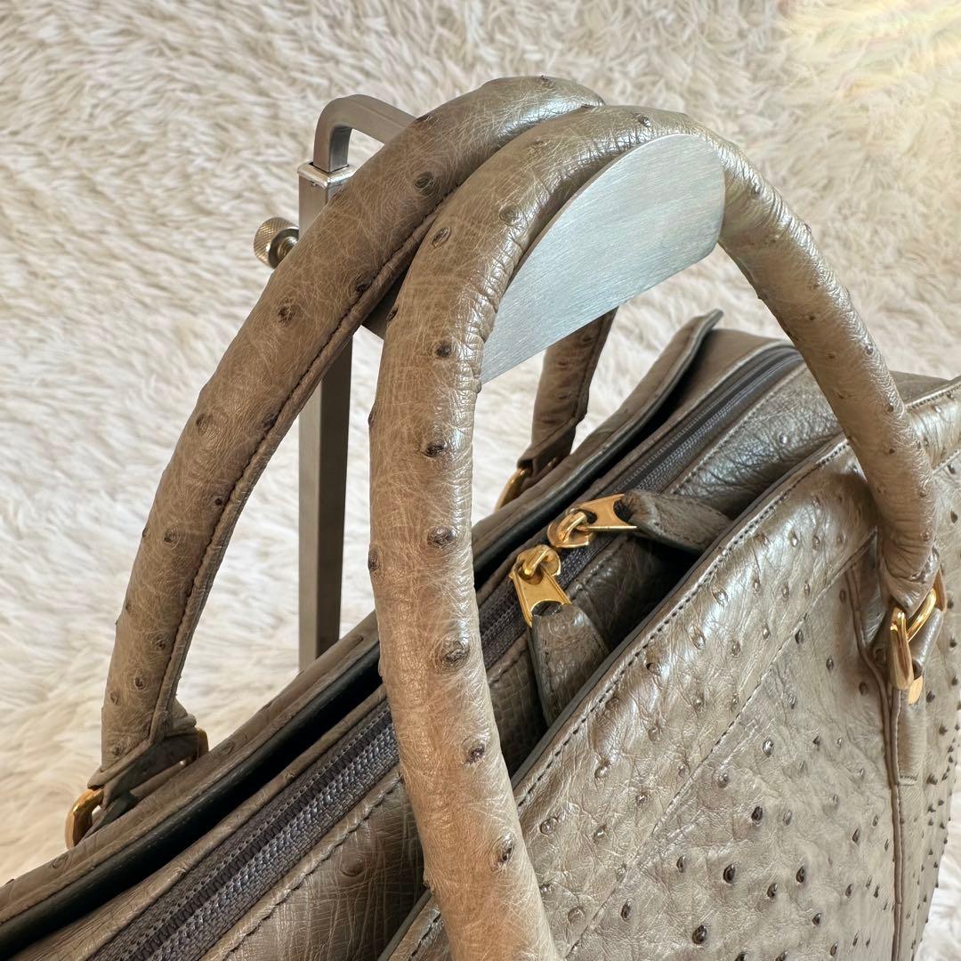 美品✨オーストリッチ ボストンバッグ ハンドバッグ JRA カーキ